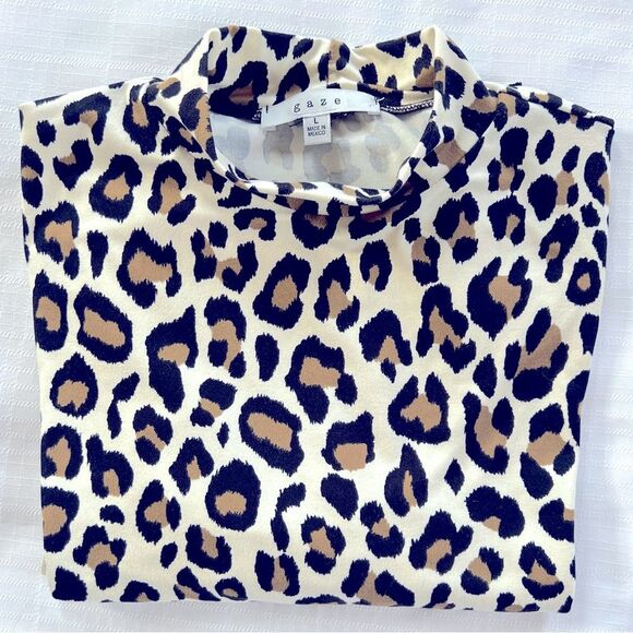 Gaze Leopard Mock Long Sleeve Buttery Soft Top Shirt Blouse Size L - Picture 9 of 13